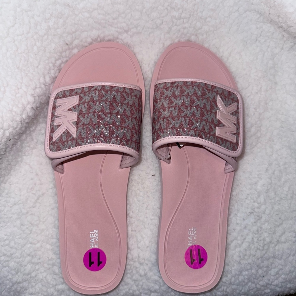 Michael Kors Pink Woven Slide Sandals, Size 11